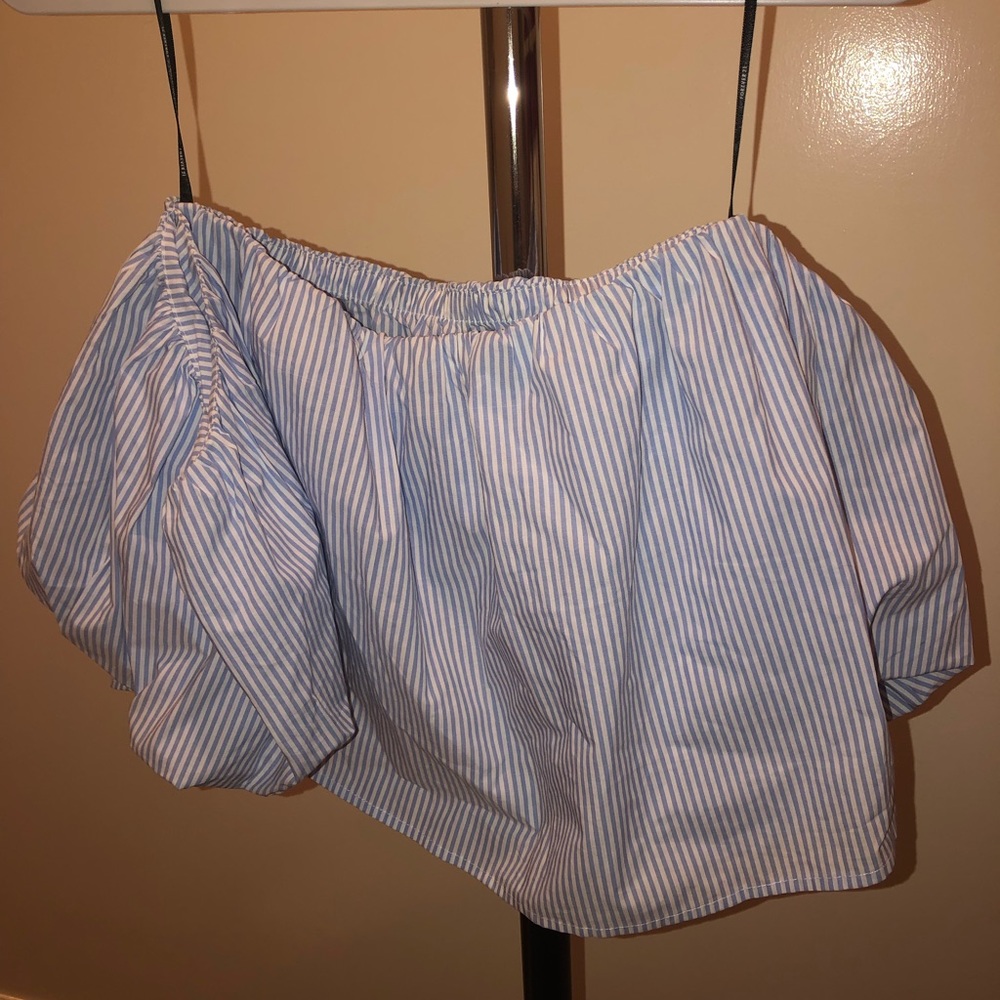 Forever 21 seersucker off the shoulder blouse
